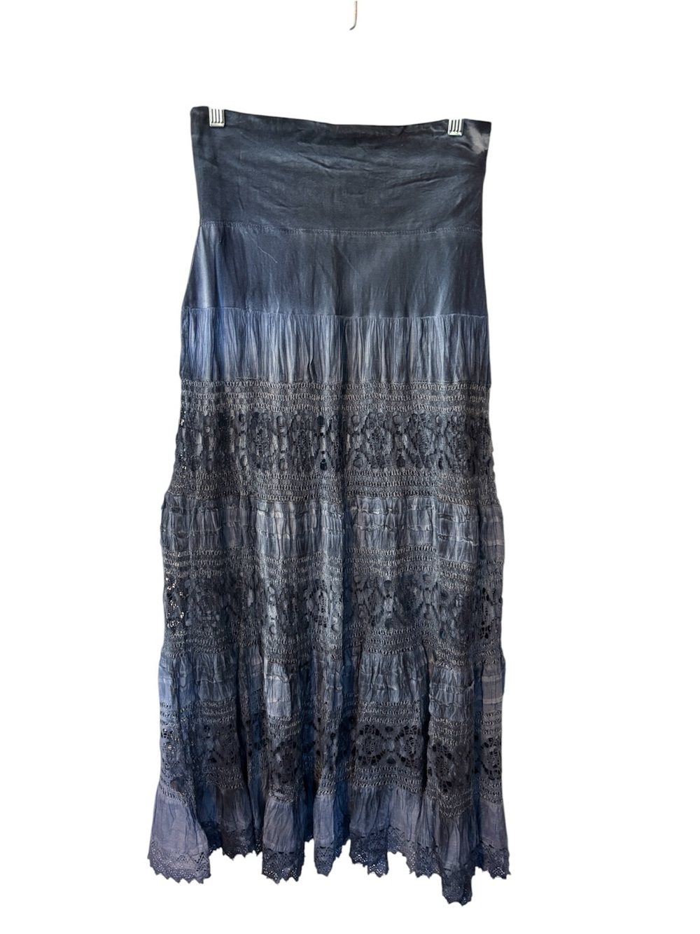 Boho Lace-Tier Maxi Skirt - Navy